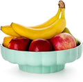 Nucookery Ceramic Petal Fruit Bowl for Kitchen Counter, 11 Inch Modern Decorative Bowl, Elegant Fruit & Vegetable Storage Container, Large Bread Basket, Mint Green