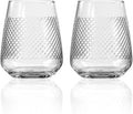Rolf Glass Bourbon Street Stemless Wine Glass | Set of 2 | 15.75 Ounce Stemless Tumblers | Lead-Free Glass | Diamond-Wheel Engraved and Polished Glassware | Modern Luxury Glassware
