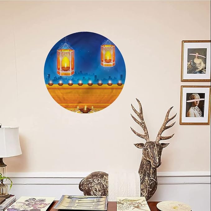 Ceramic Display Plate, Diwali Ceramic Hanging Decorative Plate, Diwali Night Candles, 10 Inch, Living Room Kitchen Decoration Household, Multicolor