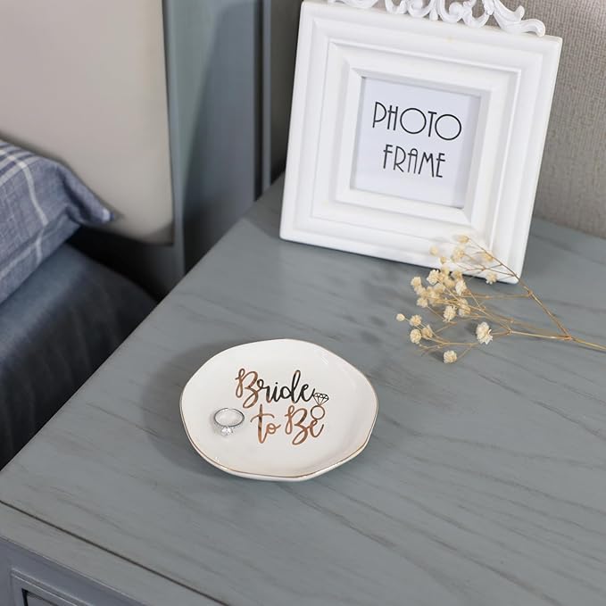 Wedding Ring Dish For Bride-Bride To Be Jewelry Dish Tray-Ceramic White