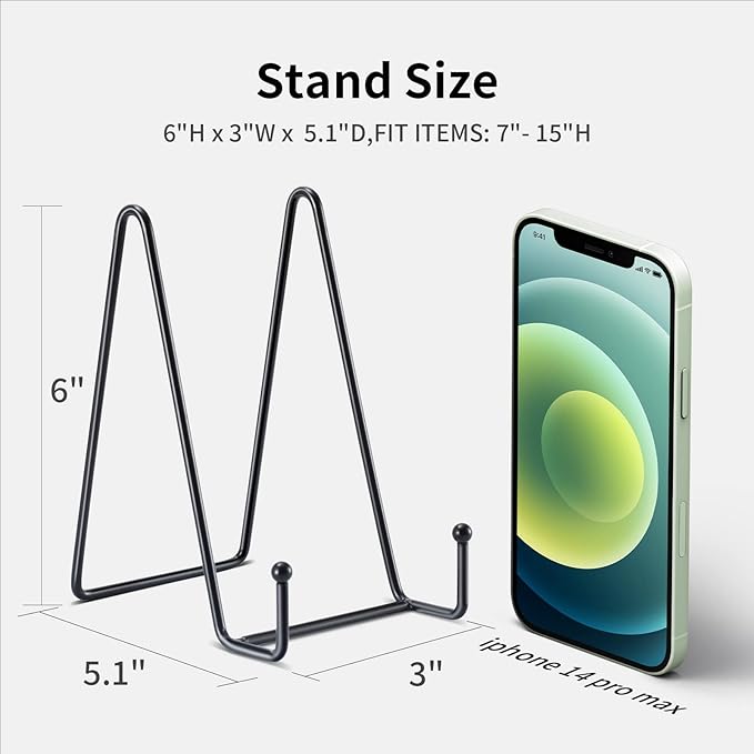Kruodop 3 Pack 6 Inch Plate Stands for Display, Plate Holder Display Stand, Picture Frame Stand Black Metal Frame Holder Stands for Book,Small Easel,Decorative Plate,Photo and Platter,Tabletop Art
