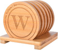 Personalized Bamboo Coasters, Custom Engraved Monogram Coasters with Holder, Great Gifts for Relatives, Friends or Yourself (Set of 6)