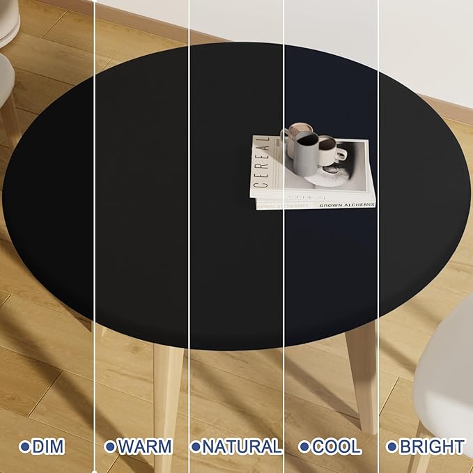 Round Spandex Tablecloth 2 Pack, Elastic Fitted Waterproof Tablecloths for 45"-56" Tables, Stretch Washable Picnic Table Cover for Camping, Dining, Indoor and Outdoor, Black