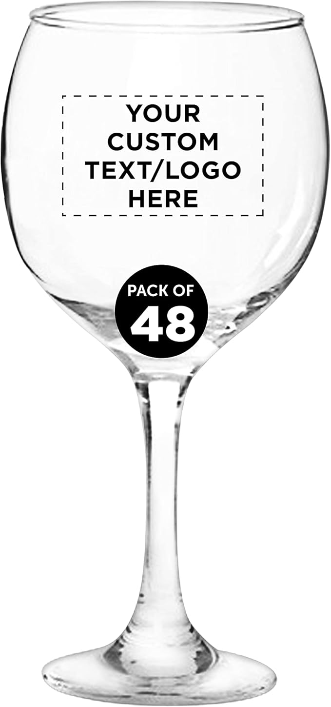 Custom Premiere Wedding Wine Glasses 20.5 oz Set of 48, Personalized Bulk Pack - Restaurant Glassware, Perfect for Red Wine or White Wine - Clear