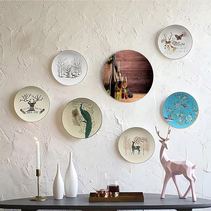 Ceramic Display Plate, Wine Ceramic Hanging Decorative Plate, Still Life of Wine with Wooden Keg Rustic, 10 Inch, Household Custom Ceramic Plate, Brown Green Light Brown