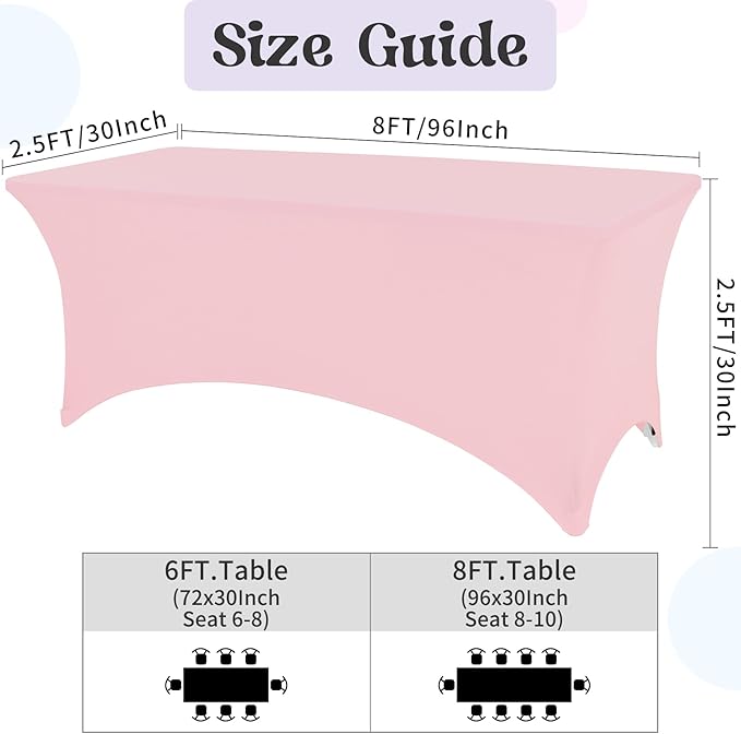 HAISIWLKJ 6 Pack Table Cloth 8ft Pink Tablecloths for Rectangle Folding Table Spandex Fitted Stretch Cover Wrinkle Resistant Washable Protector for Party, Wedding, Banquet, Festival.