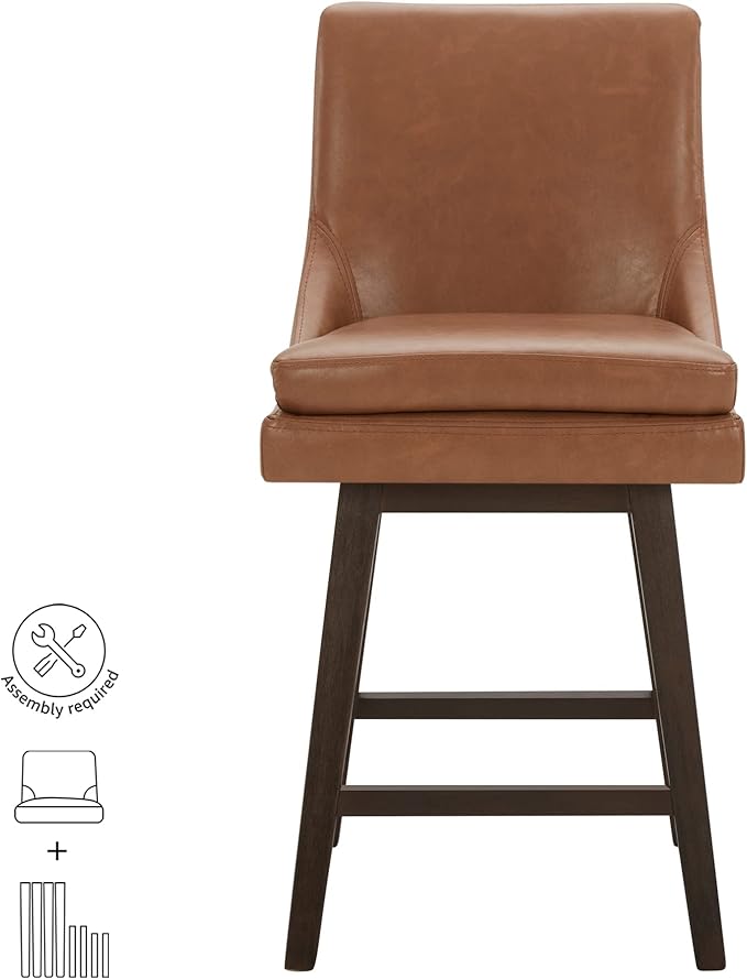 CHITA Counter Height Swivel Barstool with Back Set of 2, FSC Certified Upholstered Faux Leather Swivel Bar Stool, 26.8" H Seat Height, PU Leather in Retro Brown