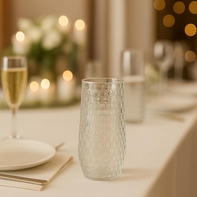 48 Pack Ribbed Ripple Stemless Toasting Glasses, Origami Durable 9 Oz BPA-Free Disposable Plastic Champagne Flutes for Weddings, Bars, Events, and Celebrations (48, Hammered Diamond Clear)