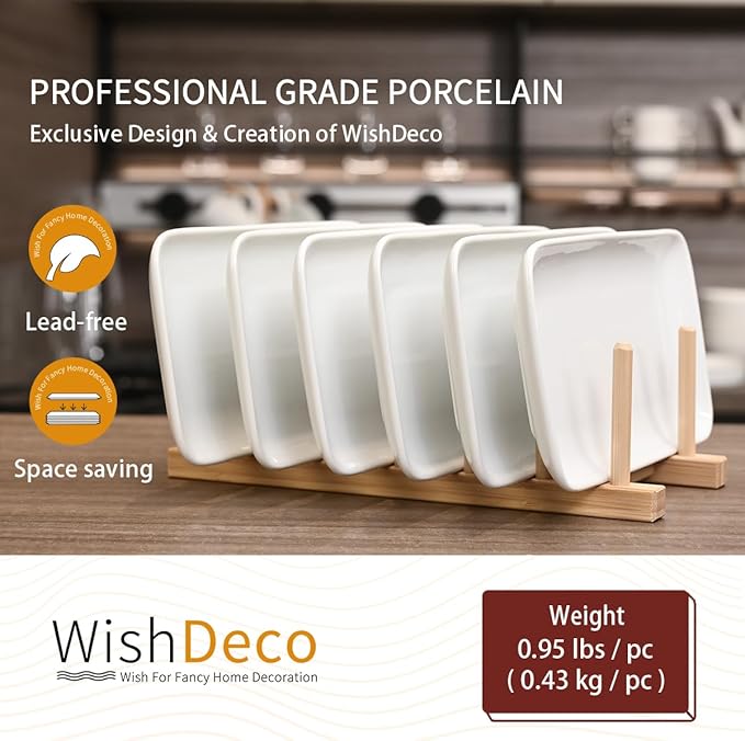 Small Rectangle Plates Set of 6, White Serving Platters 9 inch, Ceramic Sushi Plates, Serving Plate for Appetizer, Dessert, Party, Microwave Safe