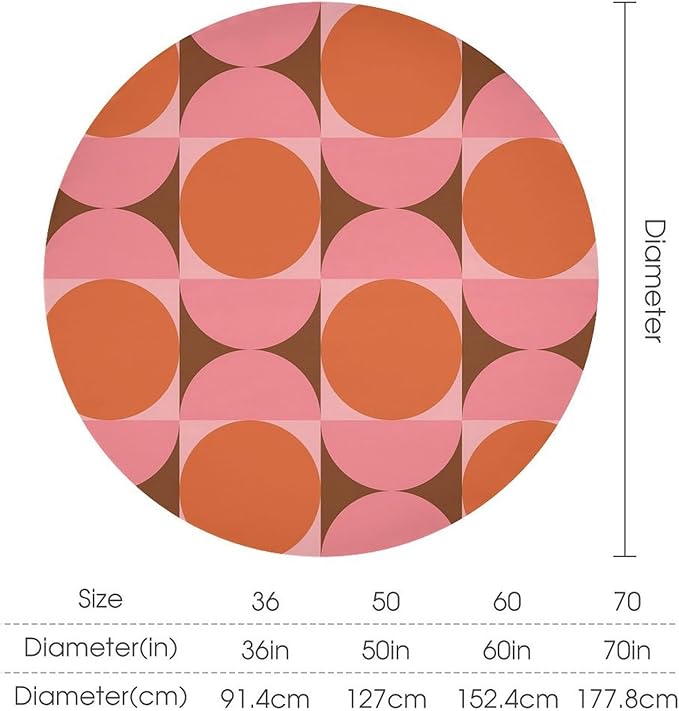 Mid Century Round Tablecloth, Abstract Retro 50s 60s Style Geometric Print Tablecloth for Home Party Dining Room Kitchen Decorm 60Inch(152cm)