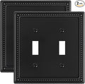 2-Pack Double Toggle Light Switch Cover Plate, Black Pearls Decorative Dual Switch Plate Covers, 2 Gang Metal Wall Plate, Corrosion Resistant