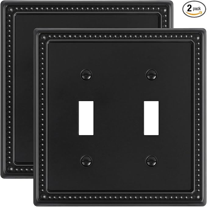2-Pack Double Toggle Light Switch Cover Plate, Black Pearls Decorative Dual Switch Plate Covers, 2 Gang Metal Wall Plate, Corrosion Resistant