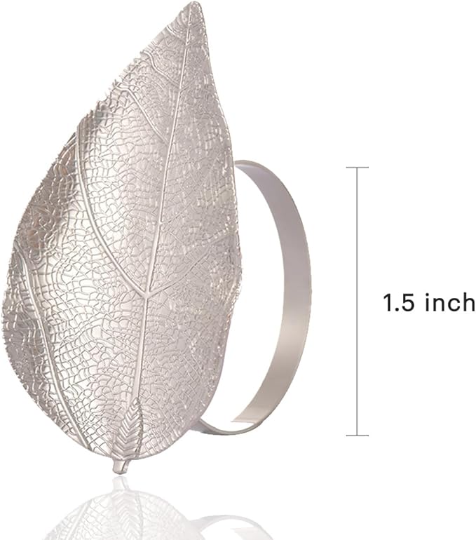 Decozen Set of 16 Silver Napkin Rings in Leaf Design, Festive, Table Decor Setting for Holiday, Wedding, Birthday, Kitchen, Home Decor, Housewarming Gift - Mothers Day Decorations