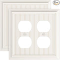 2-Pack Classic Beadboard Double Duplex Outlet Cover, Light Almond Decorative Switch Plates and Outlet Covers for Electrical Outlets, Durable Natural Bamboo Fiber Wall Plates, 2 Gang Receptacle Cover