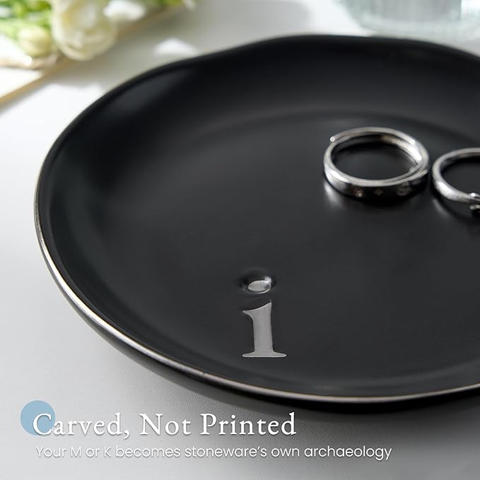 Lolalet Handmade Ceramic Ring Dish Jewelry Tray Plate with Initial, Small Monogram Gift for Her Women Girls Mother, Hostess, Engagement, Bridal Shower, Maid of Honor, Bridesmaid, Birthday, Christmas