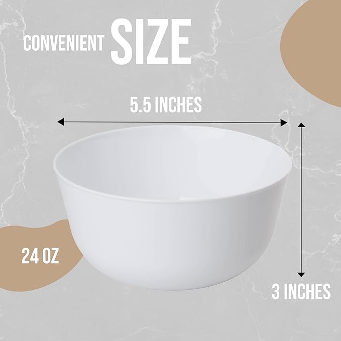 Trendables Plastic Bowls Set of 20 - 24 Oz White Fancy Serving Bowls - Perfect for Ice Cream, Salad, Candy - Disposable