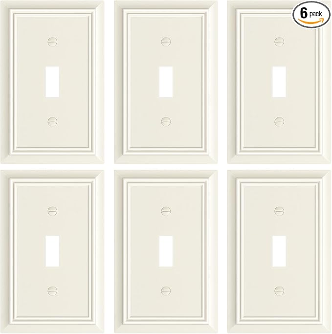 6-Pack Single Toggle Light Switch Cover Plate, Durable Natural Bamboo Fiber Decorative Switch Plate Covers, Light Almond 1 Gang Wall Plate, Corrosion Resistant
