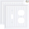 2-Pack Classic Beadboard Combo Toggle/Duplex Light Switch Cover Plate, Pure White Outlet Cover Plate, Natural Bamboo Fiber Decorative Wall Receptacle Cover for Electrical Outlets, Light Switch