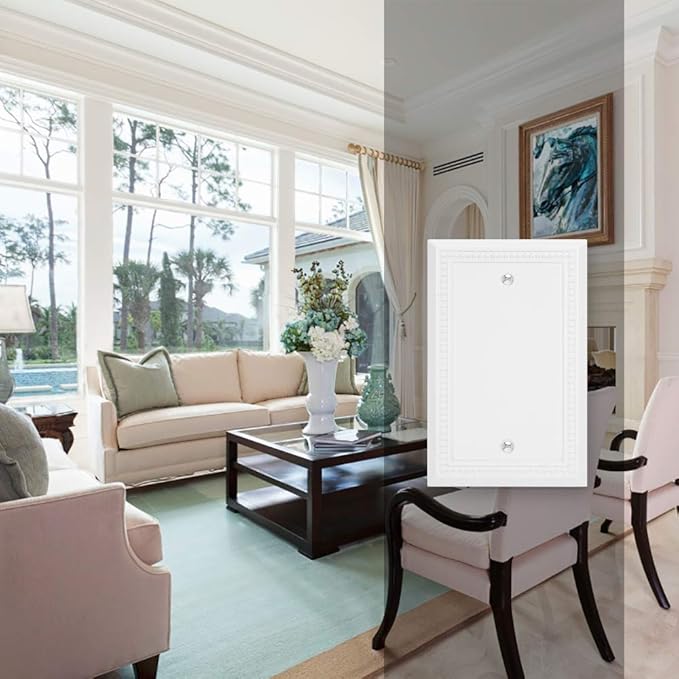 Henne Bery Sunken Pearls Heavy Duty Decorative Wall Plate Switch Plate Outlet Cover (Single Blank, 2 Pack, White)