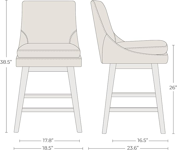 CHITA Counter Height Swivel Bar Stools with Back Set of 2, FSC Certified Upholstered Faux Leather Swivel Barstool, 26.8" H Seat Height, PU Leather in Creamy Gray