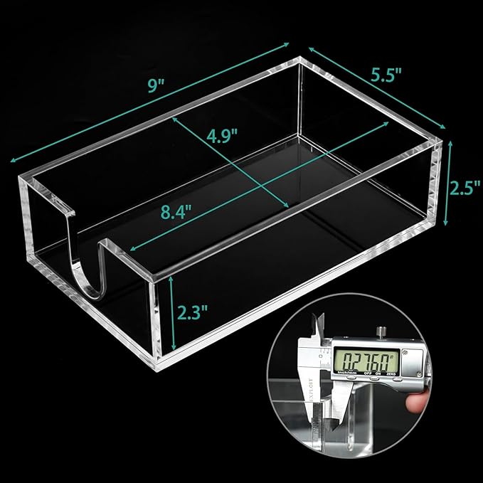 Rubtlamp 2Pcs Acrylic Napkin Holder Bathroom - 0.27Inch Thickness Clear Acrylic Guest Towel Holder - Hand Towel Tray for Kitchen, Parties, Weddings, Party, Hotel, Restaurant（Clear, 9”X5.5”X2.5”）