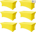 Spandex Table Cloths for 8 Foot Rectangle Tables-6 Pack Fitted Stretch Yellow Table Covers-Elastic Folding Tablecloths for Party, Vendor Booth Display, Banquet Buffet Event, Craft Trade Show
