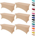 6Pack 8FT Table Cloth for Rectangular Fitted Events Stretch Champagne Table Covers Washable Spandex Tablecloth Protector for Party, Wedding, Cocktail, Banquet, Festival