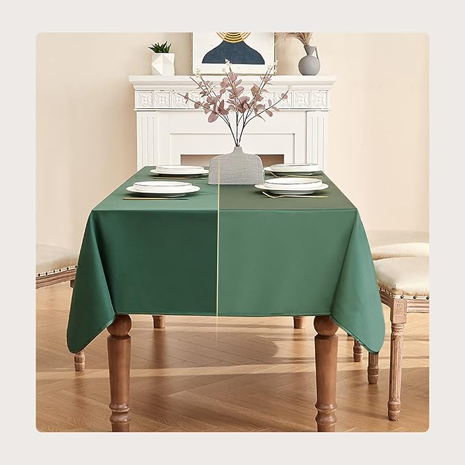 BALCONY & FALCON Rectangle Tablecloth Waterproof Table Cover Fuzzy Linen and Satin Double-Sided Usable Table Cloth for Dining, Kitchen, Cafe, Parties and Outdoor Use (Hunter Green 57x118)