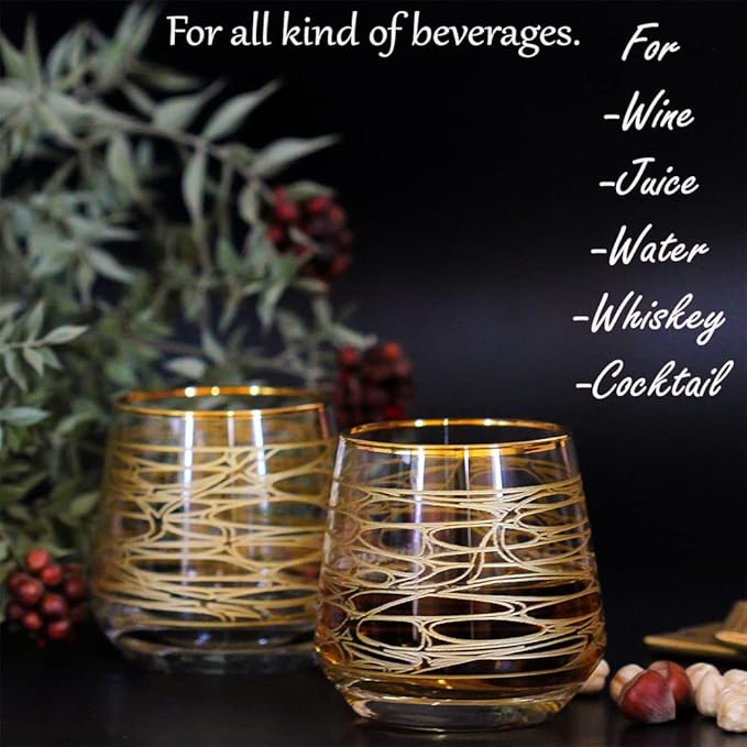 Gold Rim Cocktail Juice Water Wine Whiskey Drinking Glasses Set of 6 Glassware Rimmed Trim Crystal Cups Drinkware Drink Bar Fancy Party Wedding Decorative Style