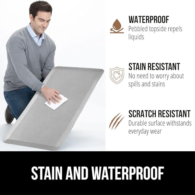 GORILLA GRIP Comfortable Cushioned Kitchen Mats for Floor, 39x20, Waterproof and Stain Resistant Soft Top, 3/4 Inch Thick Ergonomic Standing Desk Anti Fatigue Mat, Foam Supports Feet, Light Gray