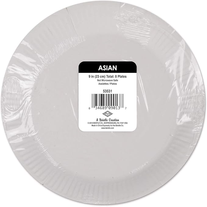 Beistle 16-Piece Asian Plates in Red/Yellow/Black, Chinese New Year Party Tableware, International Party Supplies, Countries of the World Party Accessories, 9"