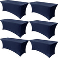 Obstal 6 Pack Stretch Spandex Table Covers for 6 Foot Tables - 6 FT Universal Rectangular Fitted Tablecloth Protector for Wedding, Banquet, Party (Navy, 72 Length x 30 Width x 30 Height Inches)