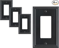 TREWELL 4-Pack Black Decorative Switch Plates and Outlet Covers, Durable Zinc Alloy, Compatible with Decorator Outlet Receptacle, Rocker Switch, Dimmer Switch, GFCI Outlets, Size 3.15''W x 4.92''H