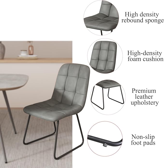 47''Dining Table Set for 4,Modern Wood Dining Table,Leather Dining Chairs 4,Table and Chairs Set of 4,Ideal for Kitchen Dining Room (Gray Table + 4 U-Shaped Gray Chairs, 47.2")