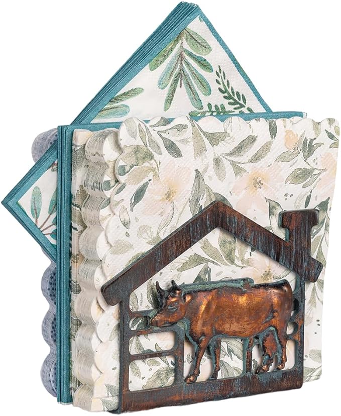 Metal Cow Napkin Holder for Table, Rustic Farmhouse Napkin Holders for Paper Napkins, Antique Copper Paper Towel Tissue Napkins Dispenser for Home Kitchen Coffee Shop Bar