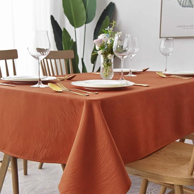 maxmill Jacquard Tablecloth Swirl Design Spillproof Wrinkle Free Heavy Weight Soft Table Cloth Halloween Decorative Fabric Table Cover for Fall Harvest Thanksgiving Dinner, Oblong 60 x 120 Inch Rust
