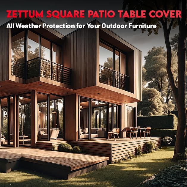 Zettum Patio Furniture Cover Square - 52 Inch Outdoor Table Cover Waterproof & Heavy Duty, 600D Lawn Furniture Set Covers for Outside Dining Table and Chairs Seating Combo - 52 x 52 x 28 Inch