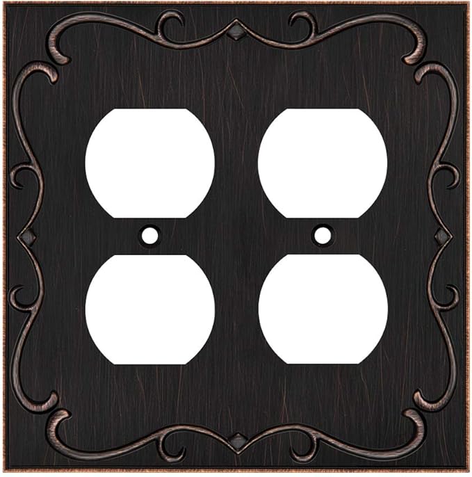 Henne Bery French Cabriole Decorative Wall Plate Switch Plate Outlet Cover (Double Duplex, Aged Bronze)