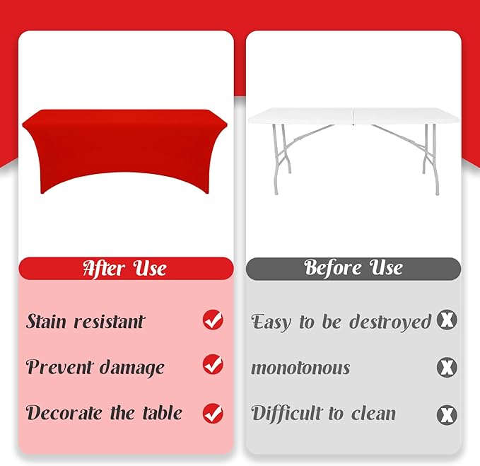 HAISIWLKJ 6 Pack Table Cloth 6ft Red Tablecloths for Rectangle Folding Table Spandex Fitted Stretch Cover Wrinkle Resistant Washable Protector for Party, Wedding, Banquet, Festival.