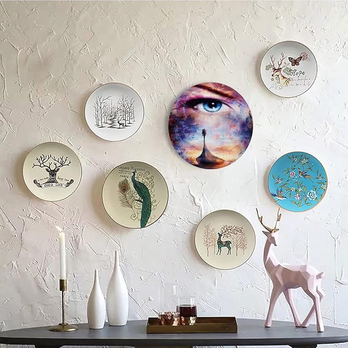 Ceramic Display Plate, Viking Ceramic Hanging Decorative Plate, Boat On The Beach and Woman Eye Boat with, 7 Inch, Household Custom Ceramic Plate, Multicolor