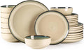 GBHOME Ceramic Dinnerware Sets for 8, 24 Pieces Stoneware Plates and Bowls Sets, Reactive Glaze Dishes -Scratch Resistant, Dishwasher&Microwave Safe, Pale Khaki