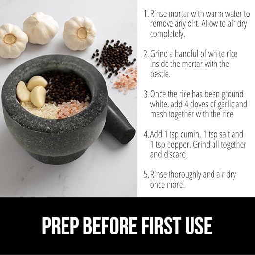 GORILLA GRIP Heavy Duty XL Mortar and Pestle Set with Slip Resistant Base, 4 Cup, 100% Granite Stone Molcajete Guacamole Bowl, Grind Seeds, Spices, Crush Garlic, Kitchen Muddler for Fresh Herbs, Black