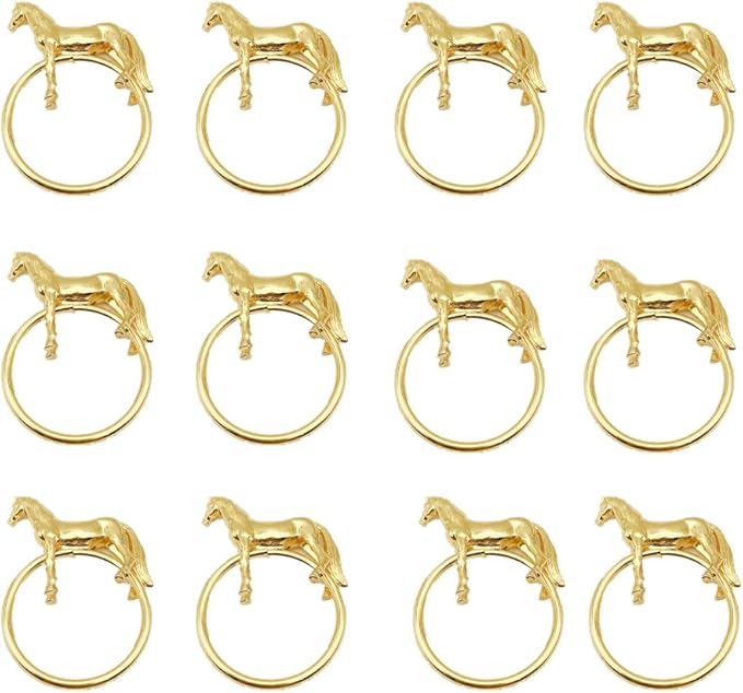 Standing Horse Shape Napkin Ring Metal Napkin Buckle Napkin Hotel/Hotel Supplies Napkin Rings Set of 12 - Gold