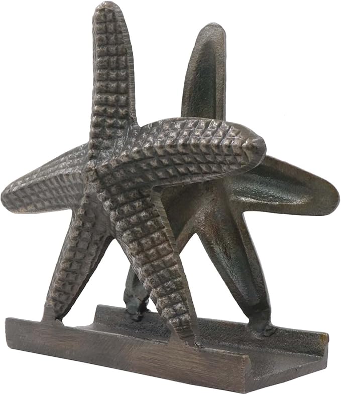 Nautical Starfish Metal Lunch Napkin Holder Dinner Napkin Holder For Kitchen Beverage Cocktail Ocean Coastal By The Metal Magician (Antique Brass)
