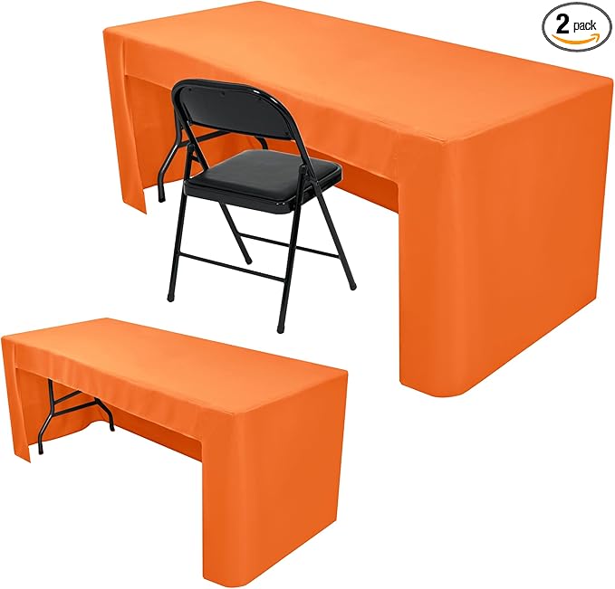 Nasitos 2 Pack 6' Fitted Tablecloth Orange Trade Show Table Cloth-Open Back Valentines Tablecloth Washable and Wrinkle Resistant Rectangular Trade Show Table Cover for Parties, Banquet, Baby Shower