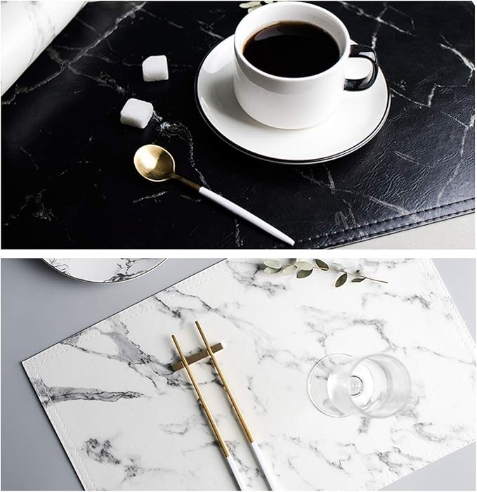 Marble Leather Placemats for Dining Table Waterproof Set of 4 Marble Decor for Kitchen Table Easy to Clean PU Place Mats for Dinning,Office (Marble（White）)