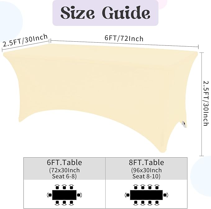 HAISIWLKJ 3 Pack Table Cloth 6ft Beige Tablecloths for Rectangle Folding Table Spandex Fitted Stretch Table Cover Wrinkle Resistant Washable Table Protector for Party, Wedding, Banquet, Festival.