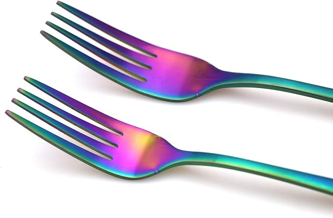 JASHII Modern Royal 5 Pcs Matte Rainbow 18/10 Stainless Steel Utensils Cutlery Dinnerware Set w/Drinking Straw, Knife Fork and Spoon Flatware Set for Wedding Festival Christmas Party Service for 1