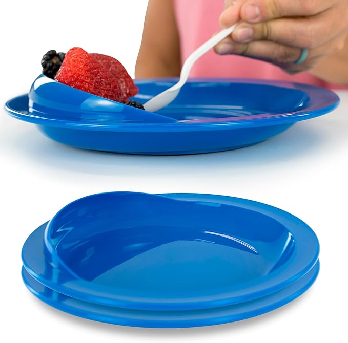 Vive Spill-Proof Scoop Plate, 9" (2 Pack) - Dish with Wall for Disabled, Handicapped, Elderly Adults with Special Needs from Parkinsons, Dementia, Stroke, Tremors with - Non Skid Padded Bottom
