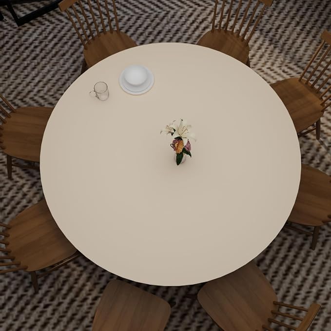 Round Table Cover - Can Be Used On Both Sides Waterproof and Easy to Clean Good Flatness Used for Dining Table(Light Beige+Light Gray Dia.42Inch)
